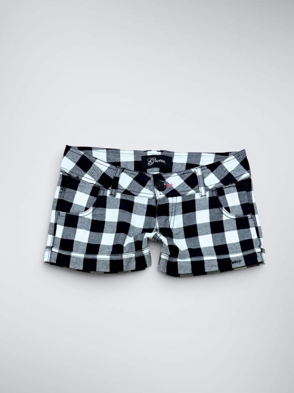 VTG Guess Low Rise Black & White Plaid Micro Mini Shorts